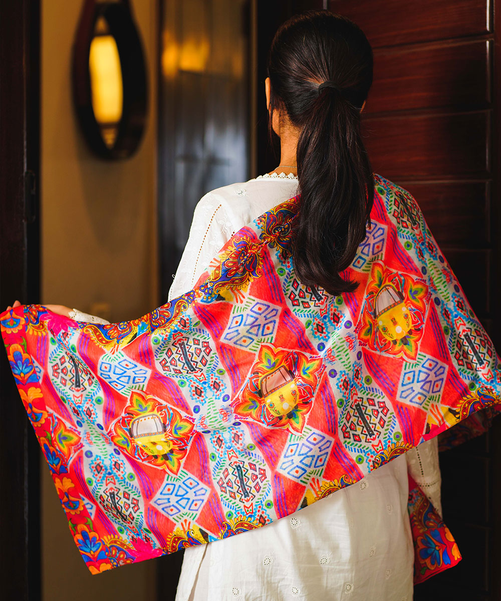 Multi Colour Rickshaw Pattern Printed Truck Art Stole