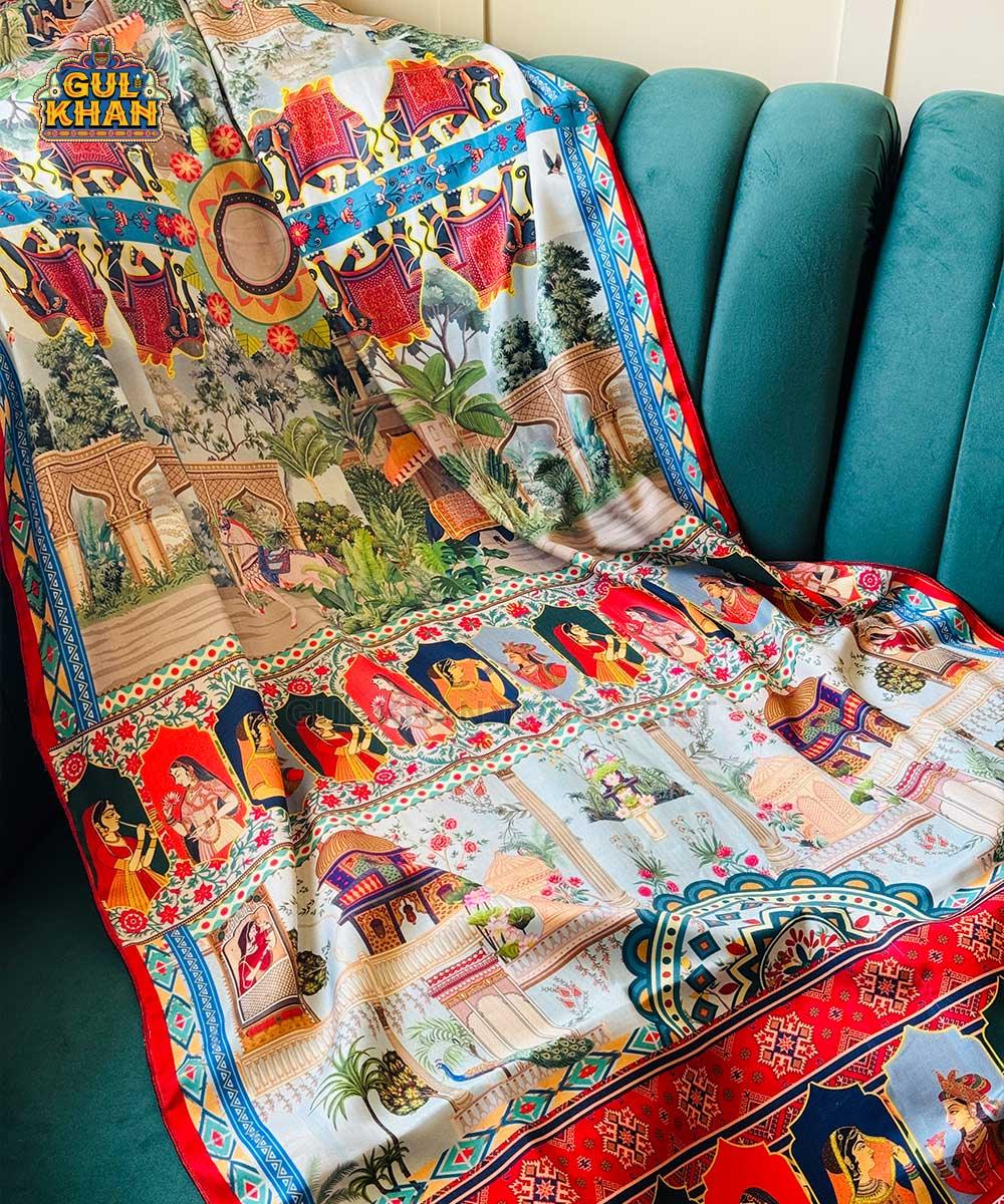 Mughal Artisan Inspired Printed Shawl 02