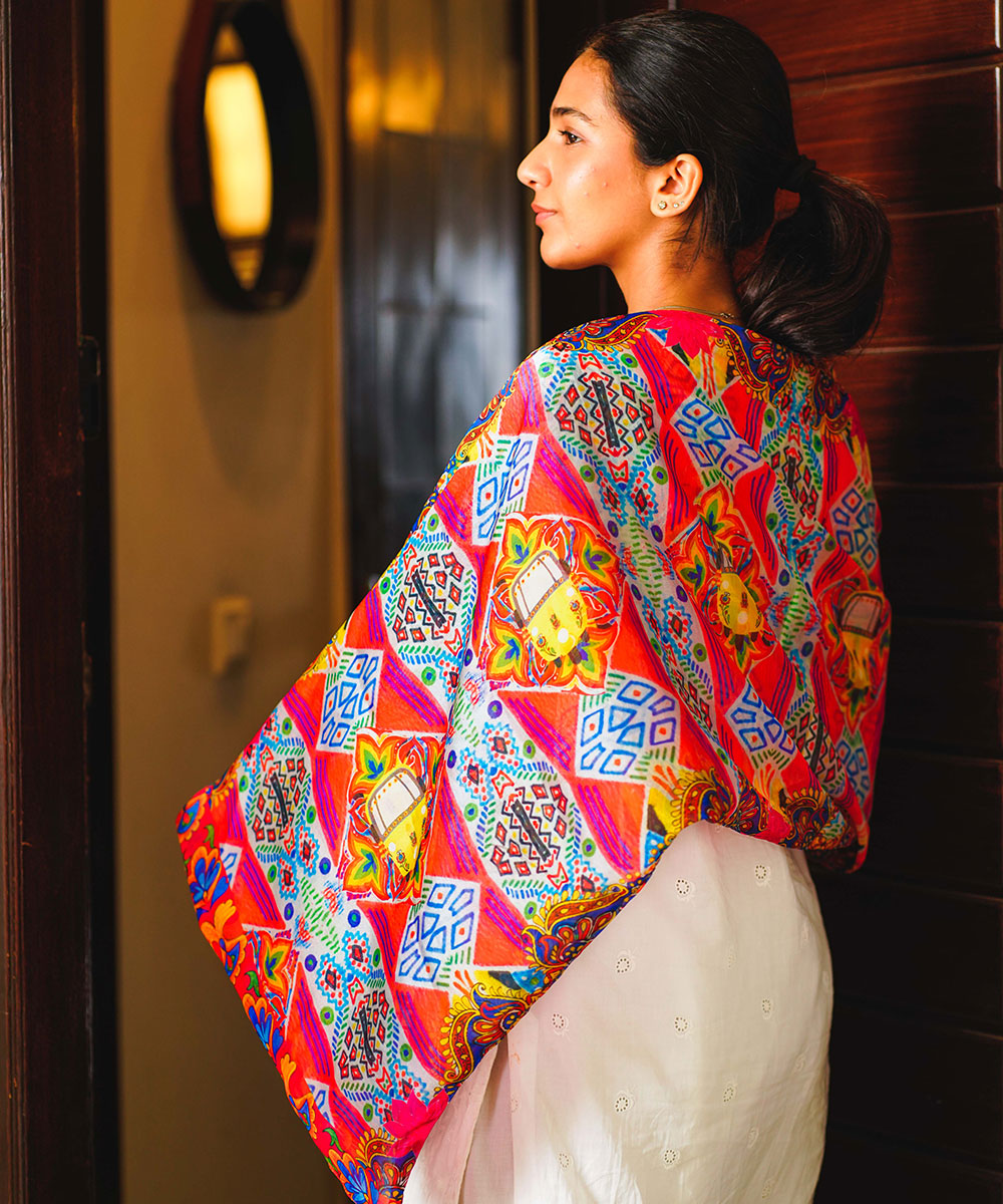 Multi Colour Rickshaw Pattern Printed Truck Art Stole