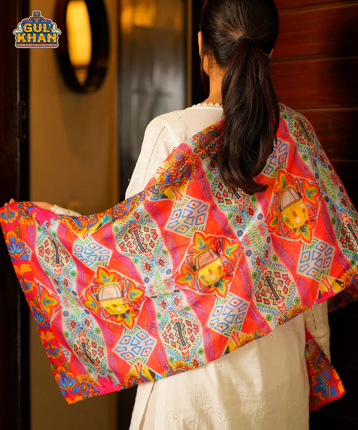 Multi Colour Rickshaw Pattern Printed Truck Art Stole
