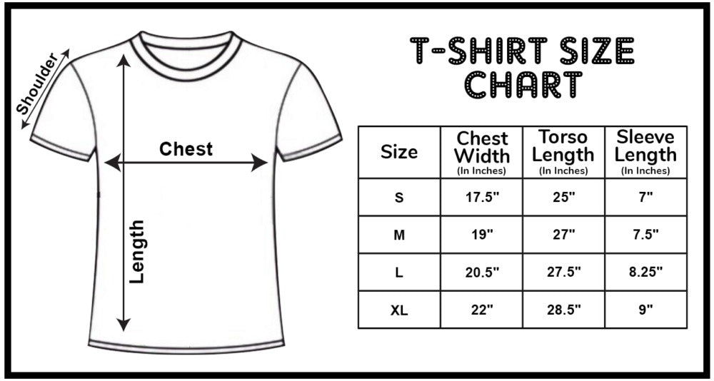 Size Chart for Karachi Premium Embroidered Patch T-Shirt