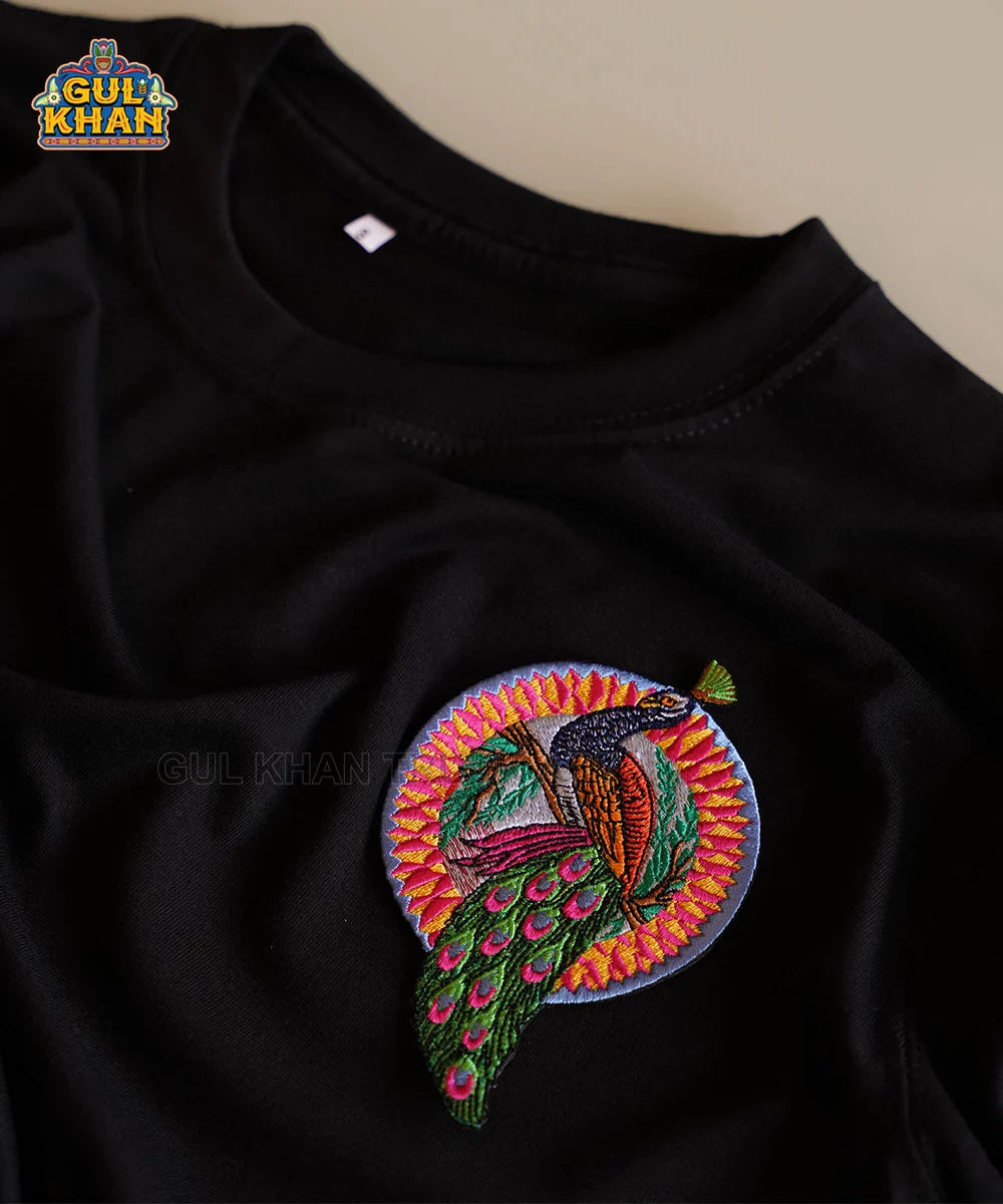 Peacock Premium Embroidered Patch T-Shirt